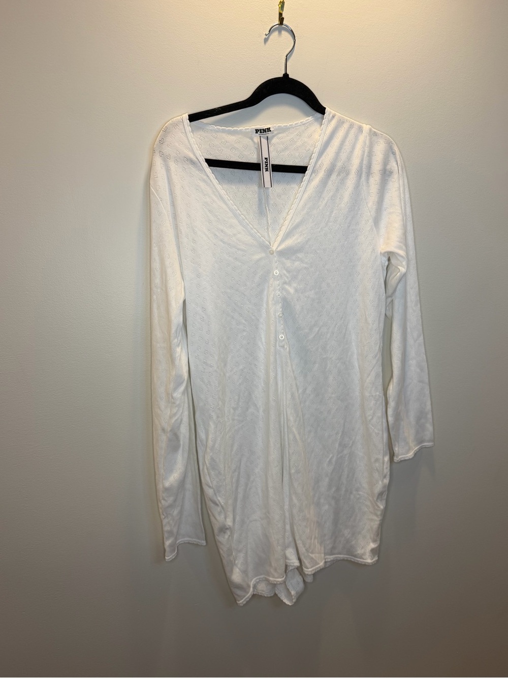 PINK Victoria's Secret White Long-Sleeve Henley romper XXL NWT